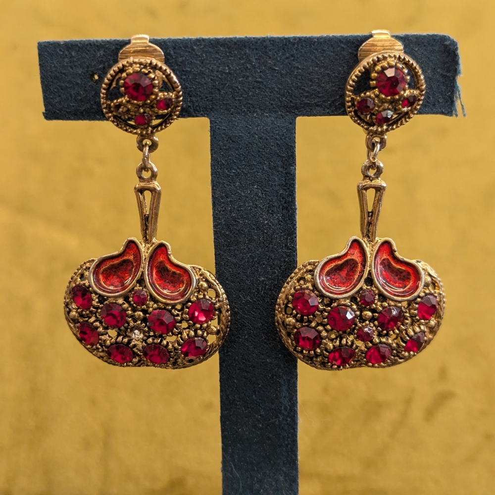 Elegant Gold and Red Dangle Earrings